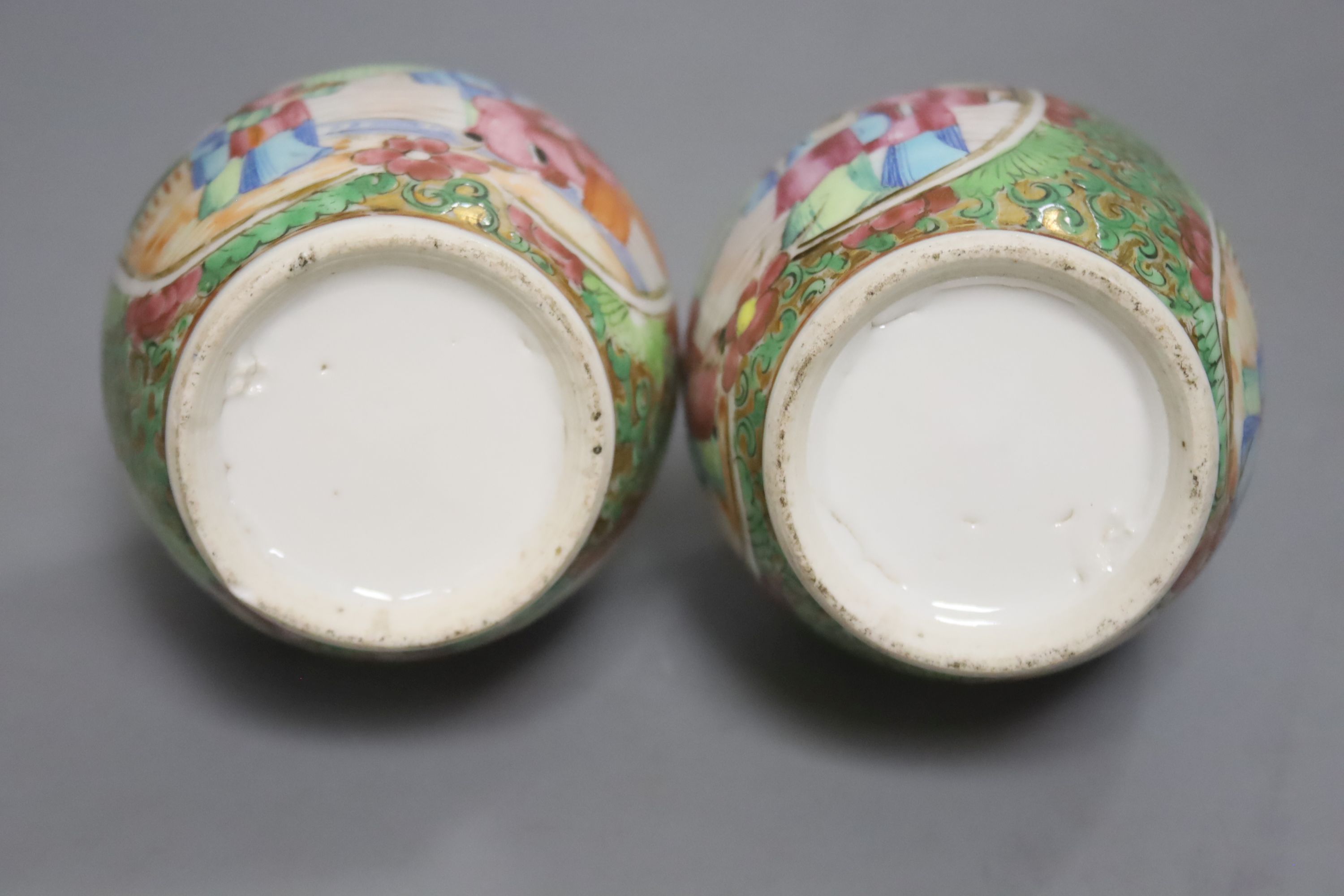 A pair of 19th century Canton bottle vases, height 14cm